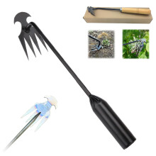 Garden Weeding Tool with Ergonomic Long Handle, Manganese Steel 4 Teeth Weed Puller, 12 Inch Black