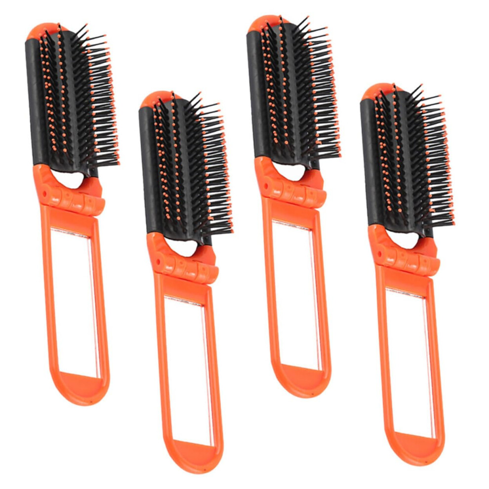Folding Hair Brush with Builtin Mirror, Compact Travel Hair Comb for Women, 4 Pack