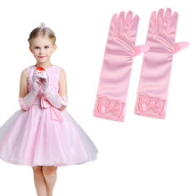 1Pair Kids Pink Dress Gloves Full Finger Bowknot Flower Girl Gloves