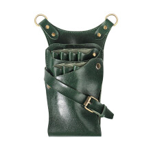 Hairdressing Tool Belt PU Leather Barber Scissor Holster with Waist and Shoulder Strap Green