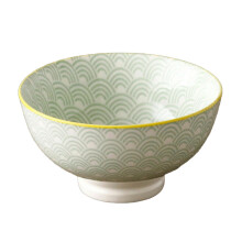 4.5 Inch Ceramic  Foot Rice Bowl Nordic Style Green Wave Microwave Dishwasher Safe