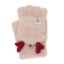 1Pair Kids Half-Finger Winter Warm Gloves Plush Beige for Outdoor Use