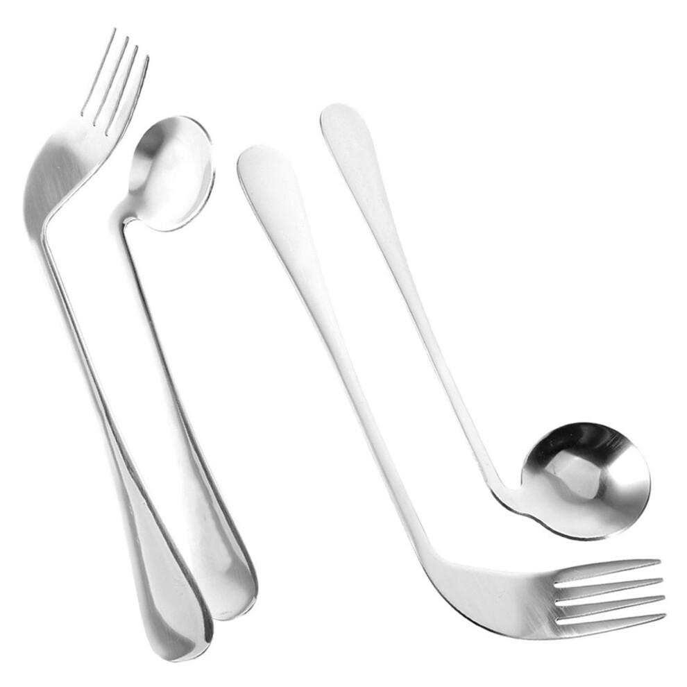 Iplusmile Set Of Curved Spoon And Adaptive Fork For Easy Feeding Use