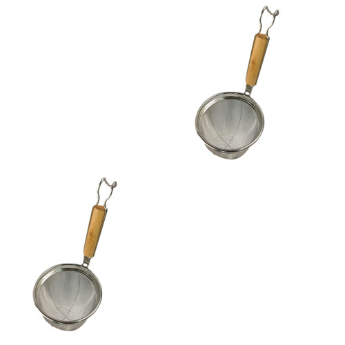 2Pcs Stainless Steel Mesh Strainer with Wooden Handle for Home Kitchen 2