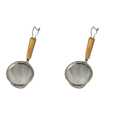 2Pcs Stainless Steel Mesh Strainer with Wooden Handle for Home Kitchen 1