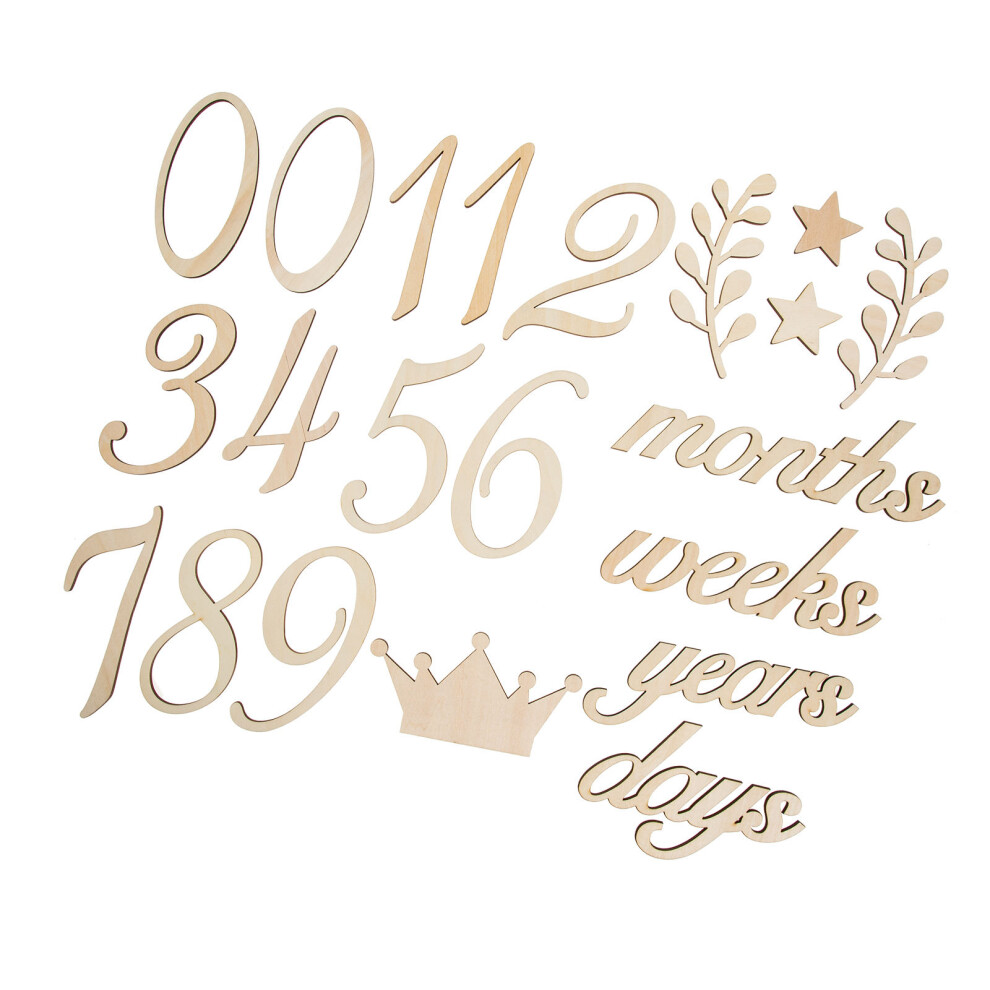 1Set Baby Month Milestone Cards Wooden Birth Announcement Sign Khaki Totority