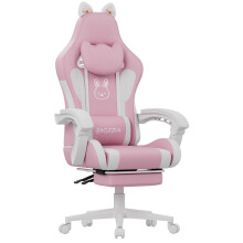 (Pink)Ergonomic Gaming Chair with Cat Ears, Massage Lumbar Support