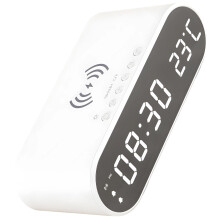 Wireless Charging Alarm Clock 15W Fast Charger Dual Alarm Temperature Date Display Brightness Control White