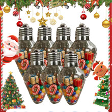 Christmas Light Bulb Ornament Set, Large Clear Fillable Shatterproof Plastic Gift Jars with Hanging Loop for DIY Holiday Decor (7 pcs)