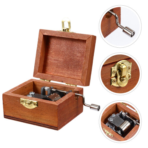 1Pc Mini Manual Wood Music Box Brown Clockwork Gift for Decor 2