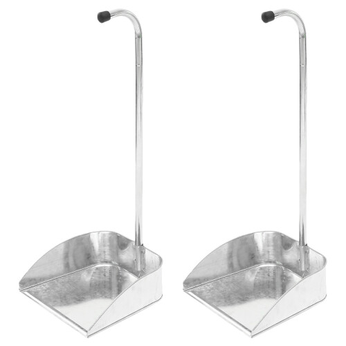 2Pcs Rustproof Iron Dustpans Silver Long Handle Home Cleaning Supplies 1