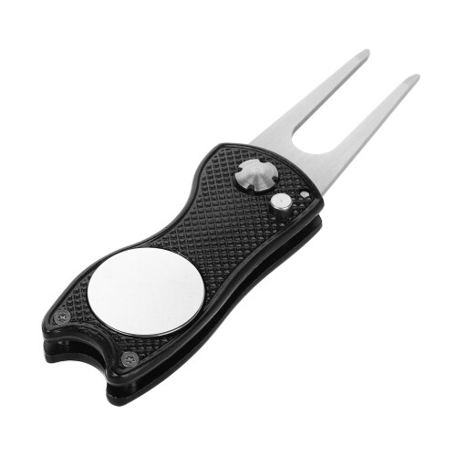 Compact Foldable Black Metal Golf Divot Tool for Ball Mark Repair