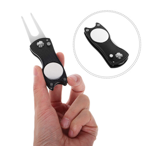 Compact Foldable Black Metal Golf Divot Tool for Ball Mark Repair 2