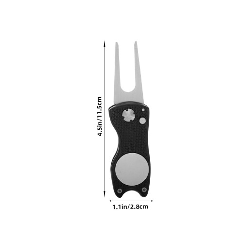 Compact Foldable Black Metal Golf Divot Tool for Ball Mark Repair 1