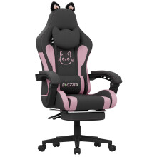 (Pink and Black)Ergonomic Gaming Chair with Cat Ears, Massage Lumbar Support