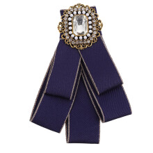 1Pc Exquisite Blue Bowknot Brooch Cloth Breastpin with Rhinestone