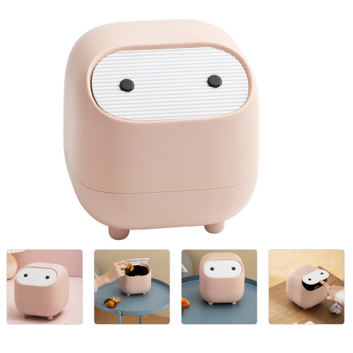 1Pc Plastic Pink Mini Pressing Type Trash Bin for Home Office Use 2