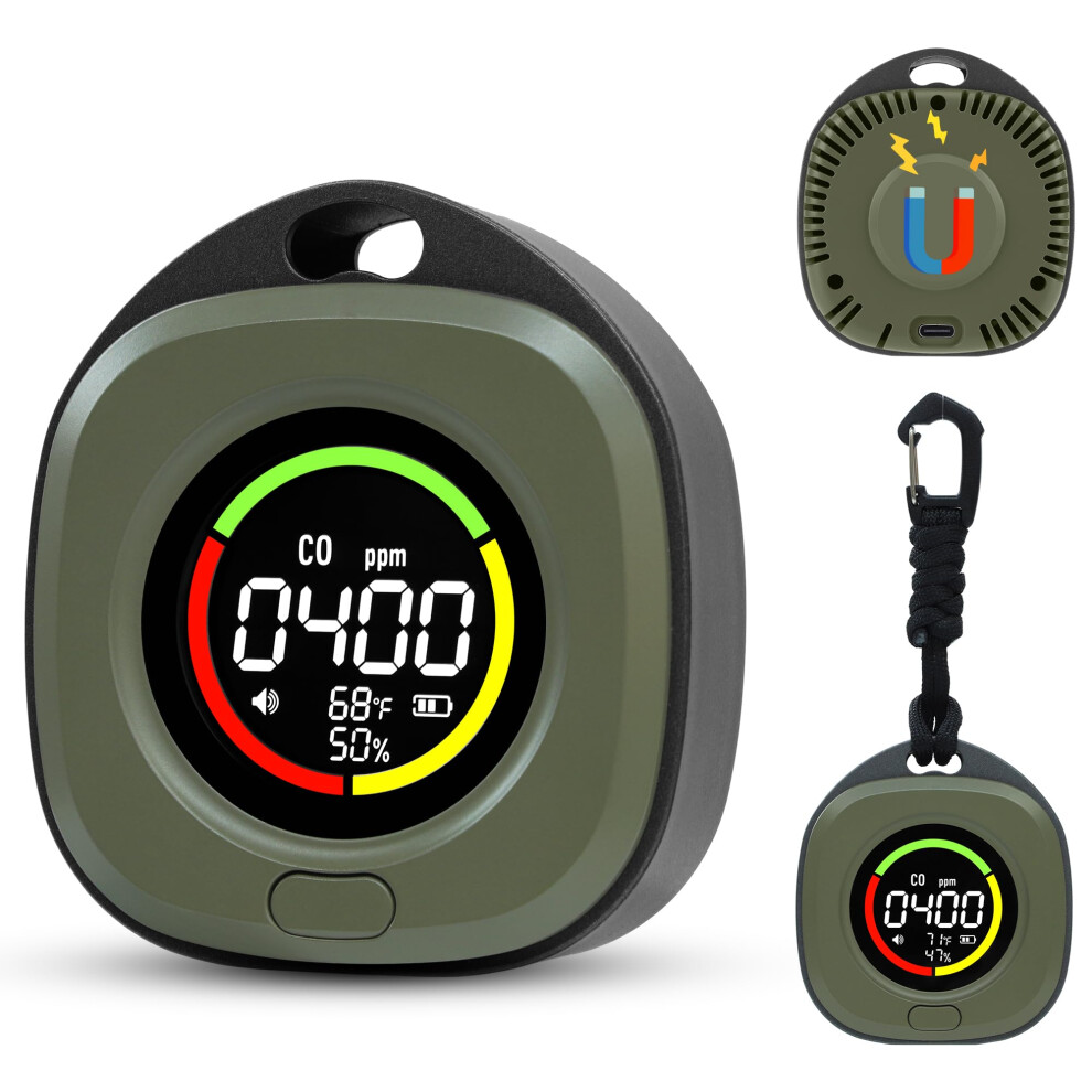 Portable Carbon Monoxide Detector With Temp And Humidity Sensor, 120H Battery, Ul2034 For Travel, Camping, Rv, Green 9053599980728
