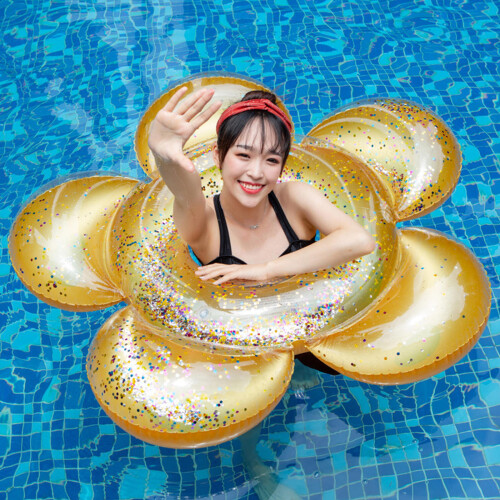 Golden PVC Swimming Ring Pool Float Inflatable Safe Swim Accessory 2
