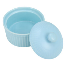1Pc High-Quality Blue Ceramic Soufflé Baking Bowl with Lid