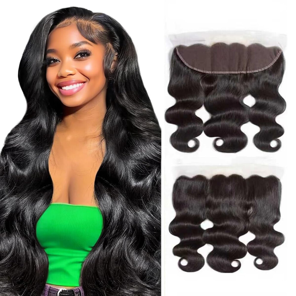 Unisex Black 14 Inch 13X4 Brazilian Body Wave Hd Lace Frontal Closure Pre Plucked Hairline Natural