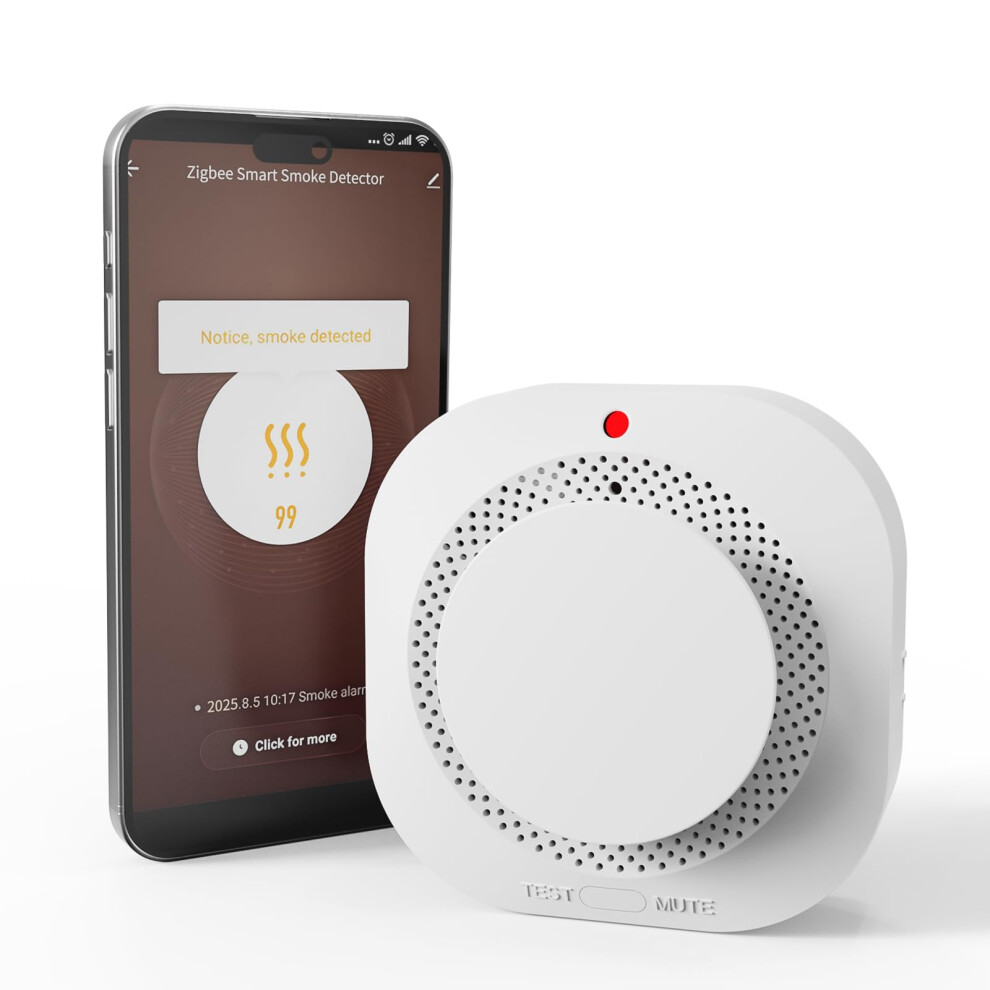 Zigbee Smoke Detector With App Alerts, Wireless Photoelectric Fire Alarm For Home Safety, 1 Pack 9113335519602
