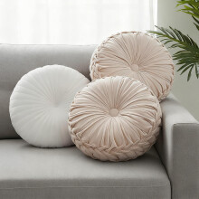 Velvet Pumpkin Throw Pillows Set 3 Pcs Round Pleated Cushion for Couch Bed Car White 15 Inch