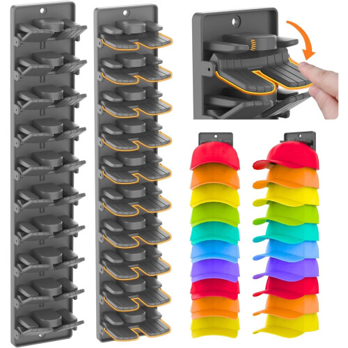 Hat Rack 2 Pack Wall and Door Mount Baseball Cap Organizer with Secure Spring Clips Multicolour 1