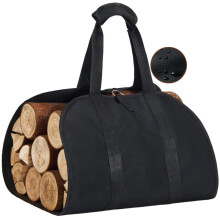 Firewood Carrier Bag Waterproof Oxford Large Capacity Log Tote with Padded Handles and Strap Black