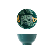 4.5 Inch Japanese Ceramic Rice Bowl, Magpie Green Underglaze, Microwave Dishwasher Safe