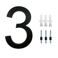 8 Inch Black Acrylic House Number 3 for Door Outdoor Easy Screw Installation