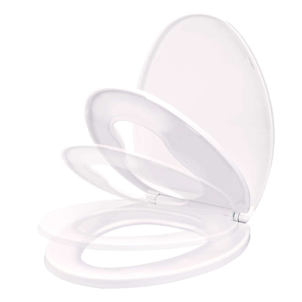 Elongated Soft Close Toilet Seat With Builtin Potty Training Seat, 2 In 1 White Resin Oval 9070919694837