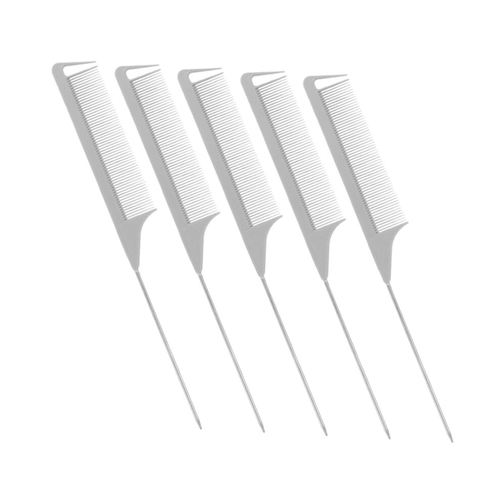 Unisex 5Pcs Curved Steel Pin Rat Tail Teasing Combs For Precise Hair Sectioning And Styling