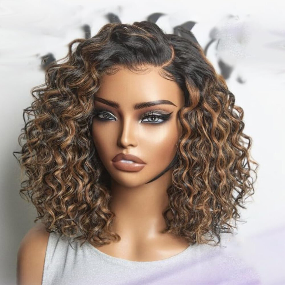 Unisex 8 Inch Ombre Bob Lace Front Wig Human Hair, Glueless Hd Hairline, 180% Volume Virgin Brazilian Hair
