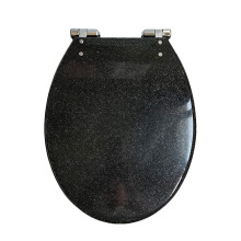 Elongated Soft Close Resin Toilet Seat with Glitter Cover Yellow Quick Release Easy Clean 36x42cm