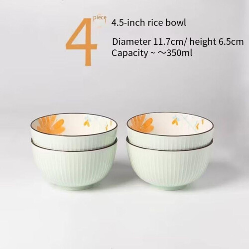 Ceramic Rice Bowl with Elegant Daisy Pattern and Embossed Stripes for Versatile Dining Use 2