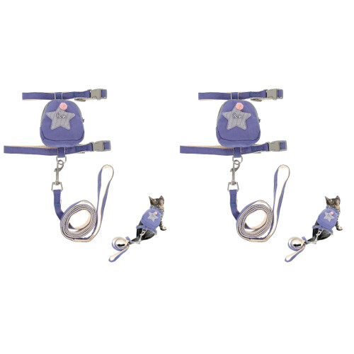 2Pcs Blue Kitten Walking Harness and Long Adjustable Outdoor Leash 1