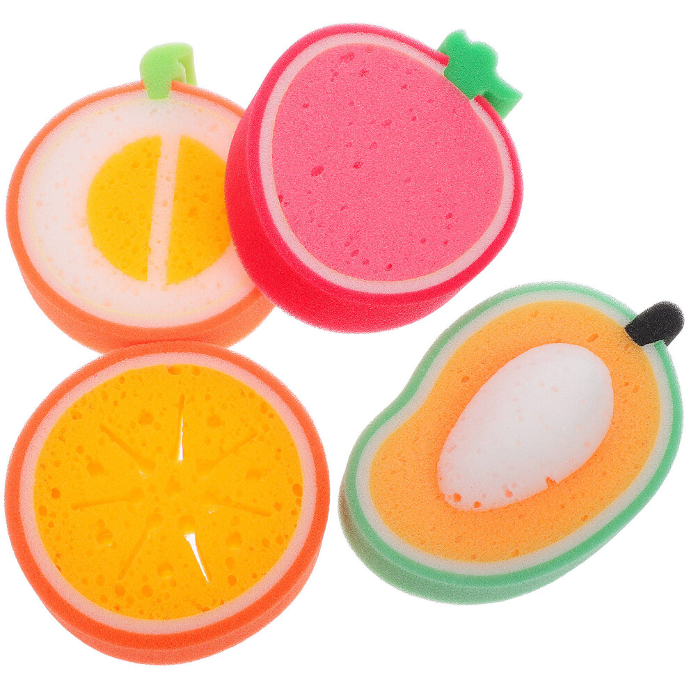 Totority 4Pcs Fruit Shaped Bath Sponges Body Wash Sponges Assorted Colors