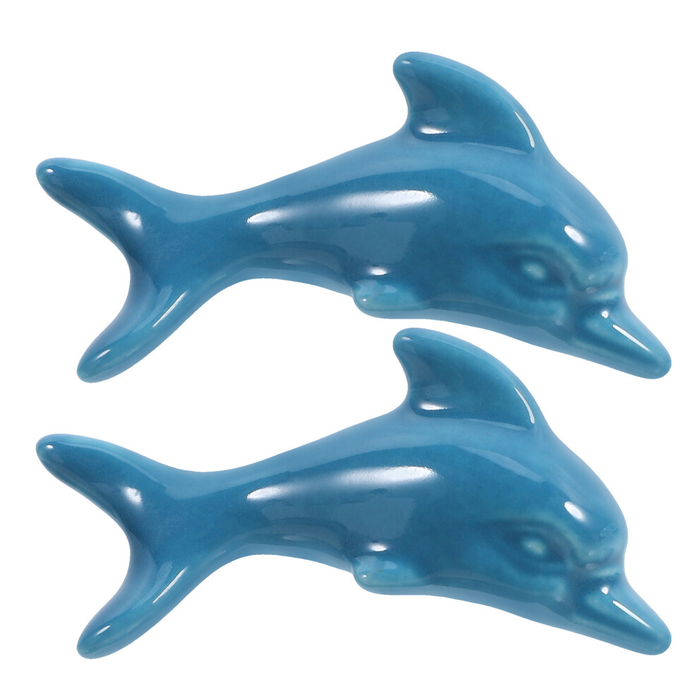 2Pcs Solid Blue Ceramic Dolphin Cabinet Handles Durable Drawer Knobs 3164149041502