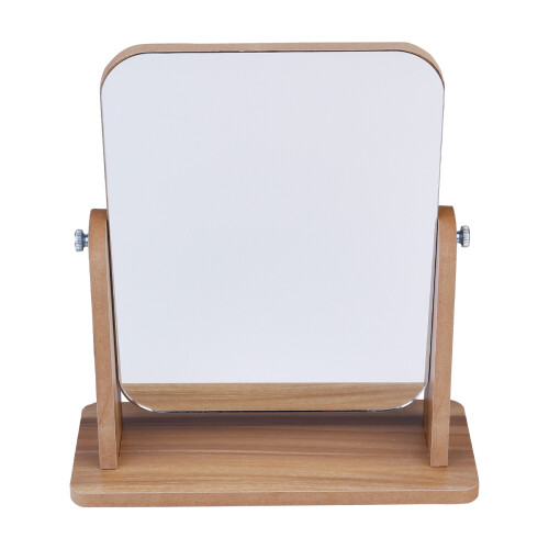 2Pcs Portable Wooden Desktop Makeup Mirror For Home Use Gray