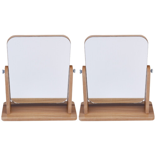 2Pcs Portable Wooden Desktop Makeup Mirror For Home Use Gray 1