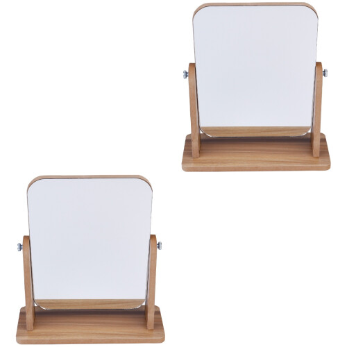 2Pcs Portable Wooden Desktop Makeup Mirror For Home Use Gray 2