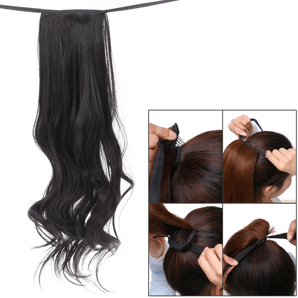 Happyyami Unisex 38Cm Curly Hair Wig Ponytail Drawstring Synthetic Wavy Hairpiece
