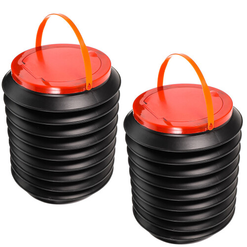2Pcs Black Plastic Foldable Trash Can for Outdoor Camping and Home Use