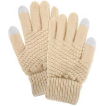 1Pair Warm Beige Knit Gloves for Women Winter Touchscreen Outdoor Use