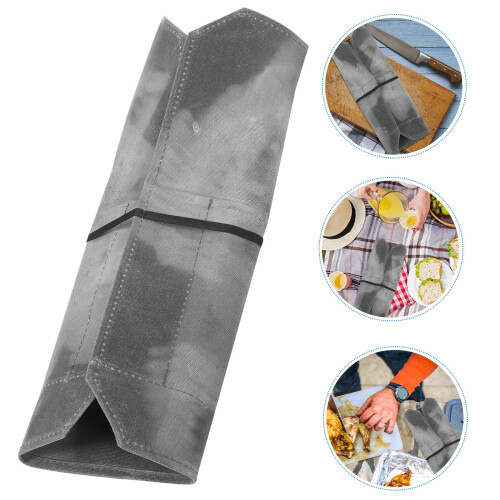 Grey Canvas Camping Cutlery Bag Portable Cutter Storage Roll Bag 2