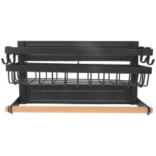 1Pc Black Magnetic Storage Rack Wall-Mounted Shelf Iron Wood