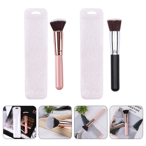 2Pcs Flat Head Makeup Brush Set Assorted Colors Durable Wooden Handle 2