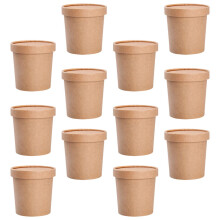 25Sets Khaki Soup Cups with Lids Kraft Paper