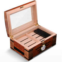 Large Capacity Cedar Wood Cigar Humidor with DualLayer Storage and EuropeanStyle Safety Lock